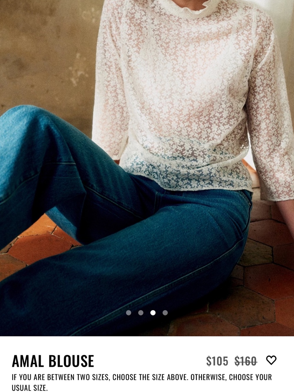 Sezane Amal Blouse - White Lace Floral
